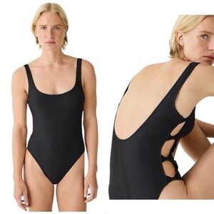 NWT J. Crew Ribbed Side Bow One Piece Swimsuit Vacay Preppy Cutout Black Size 22